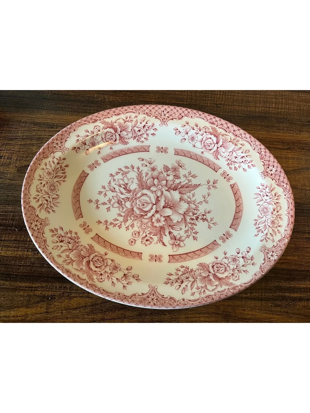 Vintage Wood & Sons English Pink and ivory platter 9x12